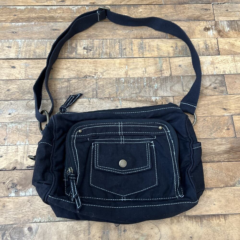 Target Black Crossbody Bag Medium 2000s Multiple Outer Pockets 100% Cotton